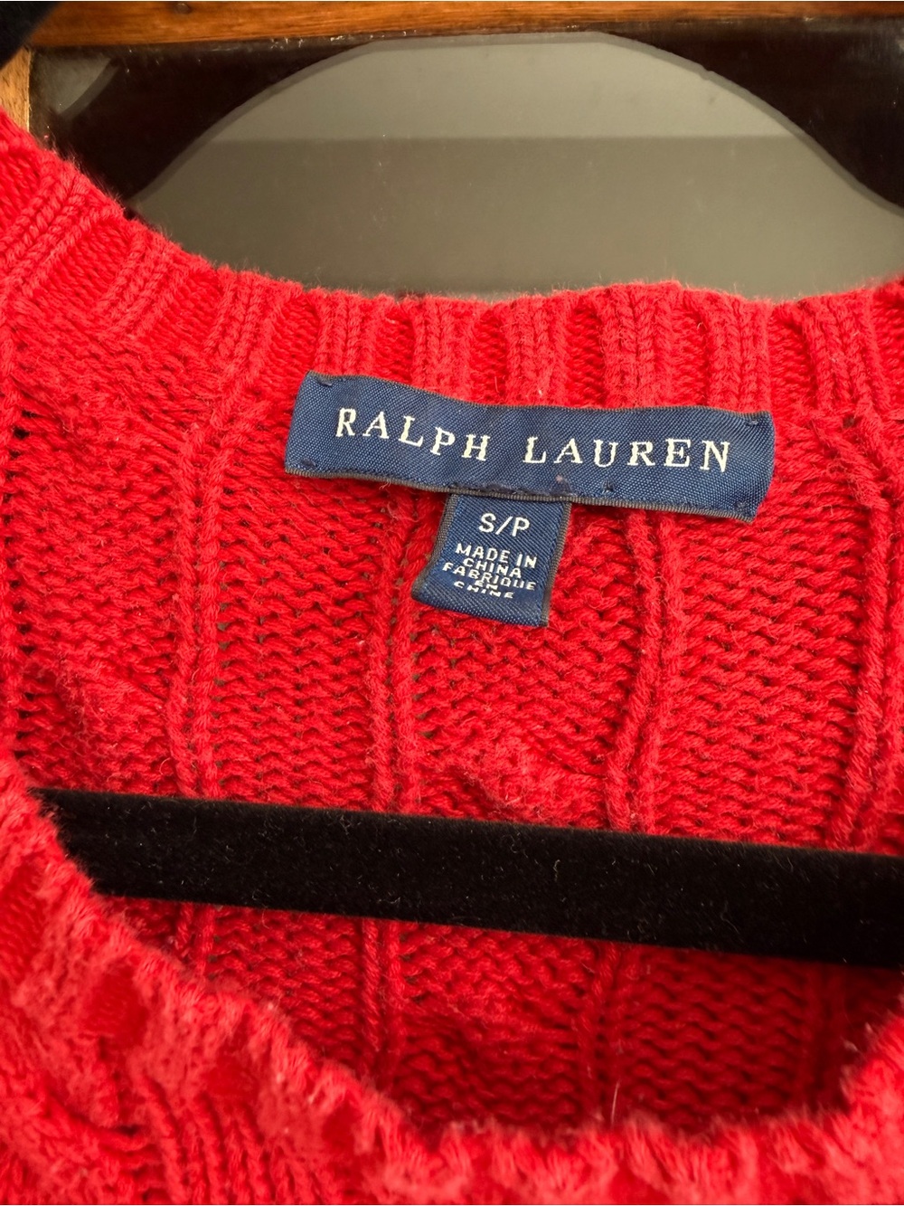 Vintage Ralph Lauren Red Cable Knit 100% Cotton Sweater – Small - Picture 3 of 5